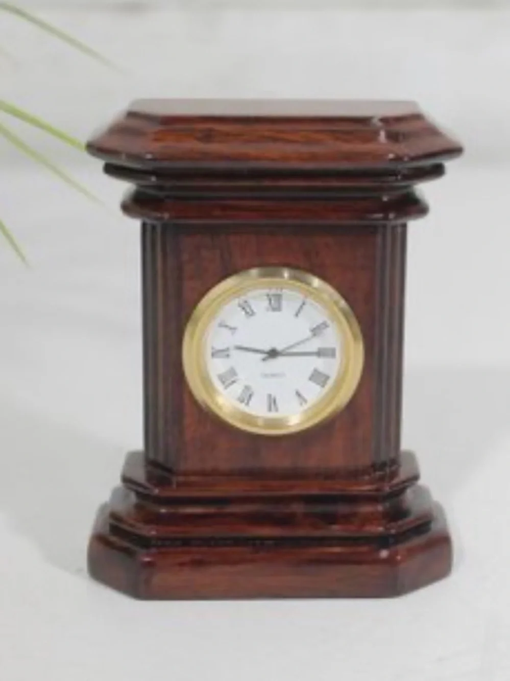 Vintage Miniature Classic Column Wood Mantel Clock 4 inch untested